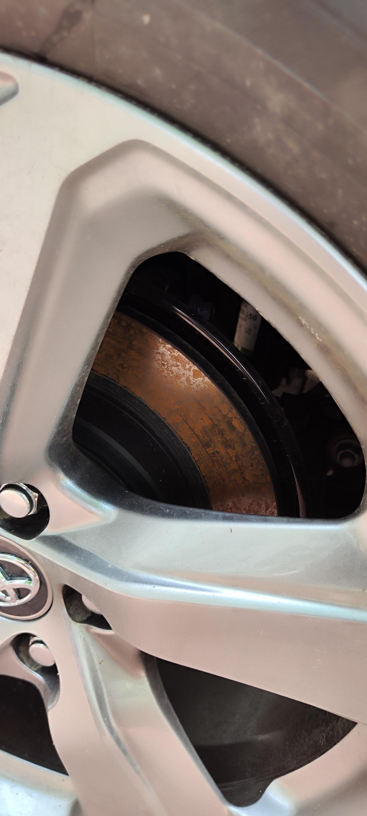 丰田RAV4荣放 这个轮毂里的圆盘这么容易生锈的吗？这两天下雨，今天放晴就发现了，车才买了两个月，还没遇到过雨天呢，看网