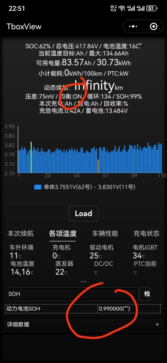 北京北京EU5 PLUS 现在49.6度电得车可以bjev热点看tbox电池信息吗？有车的大哥试试看，这车有没有主动均衡