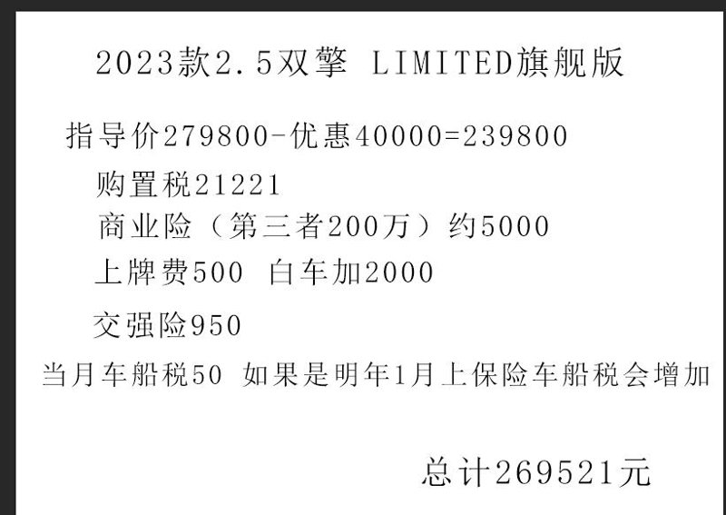 丰田亚洲龙 车友们，4S这个价格可以入手吗，2.5双擎旗舰版 问价日期是2023.12.1 11月询价是优惠4万 