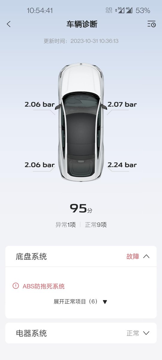 长安UNI-V 一个星期没开了，app显示防抱死系统故障，车机上没有显示，有其他车友遇见过吗??